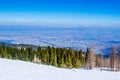 aerial view of bulgarian capital sofia taken from the top of vitosha mountain which is great spot for hikers during Royalty Free Stock Photo