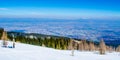 aerial view of bulgarian capital sofia taken from the top of vitosha mountain which is great spot for hikers during Royalty Free Stock Photo