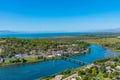 Aerial view of Buna river entering Skadar lake in Albania