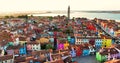 Aerial view of Burano Island, colorful houses, Church and Campanile, Italy Royalty Free Stock Photo