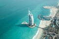 Aerial view of Burj Al Arab on a beautiful sunny day. Royalty Free Stock Photo