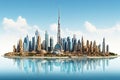 Aerial view of Burj Khalifa in Dubai Downtown skyline city building and fountain, United Arab Emirates or UAE