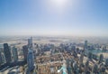 Aerial view of Burj Khalifa in Dubai Downtown skyline and fountain, United Arab Emirates or UAE. Financial district and business Royalty Free Stock Photo