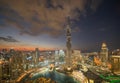 Aerial view of Burj Khalifa in Dubai Downtown skyline and fountain, United Arab Emirates or UAE. Financial district and business Royalty Free Stock Photo