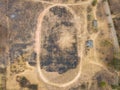 Aerial view of the burnt land after wildfire in Northern region of Thailand.