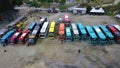 Aerial view, Bus parking Tourist attractions at Tebing Breksi Yogyakarta