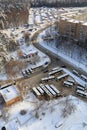 Aerial view of the bus station Balashikha-2. Balashikha, Russia