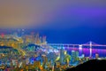 Aerial view of Busan city with Gwangan bridge at nighttime, Sout