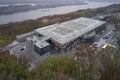 Aerial view at business building with helipads