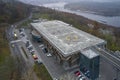 Aerial view at business building with helipads