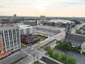 Aerial view of a bustling cityscape featuring prominent architectural structures in the USA