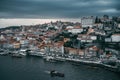 Aerial view of the bustling cityscape of Porto, Portugal in the evening Royalty Free Stock Photo