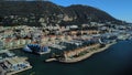 Aerial view of the Mid bay Harbor in Gibraltar and the coast on a sunny day in summer Royalty Free Stock Photo