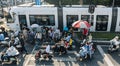 Aerial view of a busy bustling street in Wuhan, China