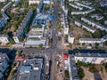 Aerial view of busy streets of ukrainian small city