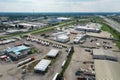 Aerial view of a busy Truck Stop in Ontario, Canada in morning