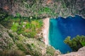 Aerial view of Butterfly valley deep gorge, Oludeniz, Fethiye, Mugla,Turkey. Lycian way. Summer and holiday concept.