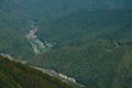 aerial view from cable car to the Rosa Khutor resort in Sochi, Russia against of the Caucasus mountains Royalty Free Stock Photo