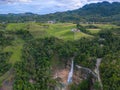 Aerial view of Cadapdapan rice terraces and Can-umantad Waterfall, Bohol Island, Philippines