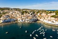 Aerial view of Cadaques shoreline in summer, Catalonia, Spain