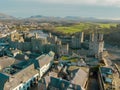 Aerial view of the Caernarfon town in the United Kingdom