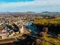 Aerial view of the Caernarfon town in the United Kingdom