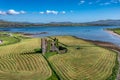 Aerial view at Cahersiveen Ballycarbery Castle in County Kerry Ireland Wild Atlantic Way seen by drone Royalty Free Stock Photo