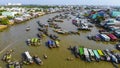 Aerial view of Cai Rang floating market, Can Tho, Vietnam. Cai Rang is famous market in mekong delta, Vietnam. Tourists, people Royalty Free Stock Photo