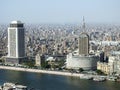 Aerial view of Cairo city skyline at the river Nile bank with Egyptian TV and foreign affairs ministry buildings Royalty Free Stock Photo