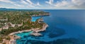 Aerial view, Cala d'es Moro, rocky coast at Cala de s'Almonia Royalty Free Stock Photo