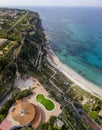 Aerial view of the Calabrian coast, villas and resorts on the cliff. Transparent sea and wild coast Royalty Free Stock Photo