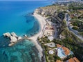 Aerial view of the Calabrian coast, villas and resorts on the cliff. Transparent sea and wild coast. Riaci rocks Royalty Free Stock Photo