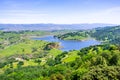 Aerial view of Calero reservoir, Calero county park, Santa Clara county, south San Francisco bay area, San Jose, California