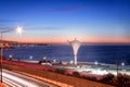 Aerial view of Caleta Abarca Beach at night - Vina del Mar, Chile