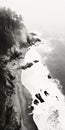 Aerial View Of California Beach At Low Tide: Black And White Photo