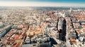 Aerial view of Calle de Alcala and Calle Gran Via.Panoramic aerial view of Gran Via, main shopping street in Madrid Royalty Free Stock Photo