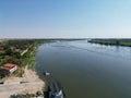 Aerial view of the calm Danube river in Serbia