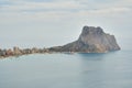 Aerial view Calpe and rocky mountain Penyal d`Ifac Natural Park, Costa Blanca. Spain