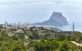 Aerial view Calpe and rocky mountain Penyal d`Ifac Natural Park, Costa Blanca. Spain