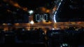 Aerial view (camera down) of the Main Street with Square in Night, Excerpt, Russia, Komsomolsk-on-Amure Royalty Free Stock Photo