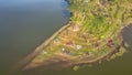 Aerial view, camp on the edge of a Sermo reservoir Royalty Free Stock Photo