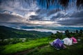 Aerial view of camping grounds and tents