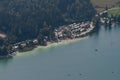 Aerial view of camping site on the Walchensee in Bavaria