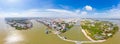 Aerial view Can Tho city skyline from above, Mekong river delta, South Vietnam. Famous tourism destination floating markets. Clear