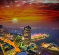 Aerial view of Canada Place in Vancouver at sunset, British Columbia Royalty Free Stock Photo