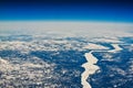 Aerial view of Canada in winter time of airplane window Royalty Free Stock Photo