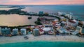 Aerial view of Cancun resort hotel district in riviera Maya Mexico with ocean Caribbean water and tropical white sand beach Royalty Free Stock Photo