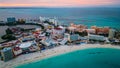 Aerial view of Cancun resort hotel district in riviera Maya Mexico ocean Caribbean water and tropical white sand beach Royalty Free Stock Photo