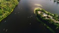 Aerial view of a canoe. Sport. Summer. Competition. Kayaks. Trees. Kiev. Ukraine. Royalty Free Stock Photo