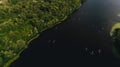 Aerial view of a canoe. Sport. Summer. Competition. Kayaks. Trees. Kiev. Ukraine. Royalty Free Stock Photo